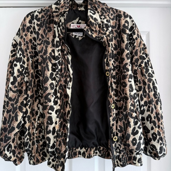 Vintage STUNT 100% Silk Leopard Print Bomber Jacket  Windbreaker Petite Medium - Picture 6 of 10